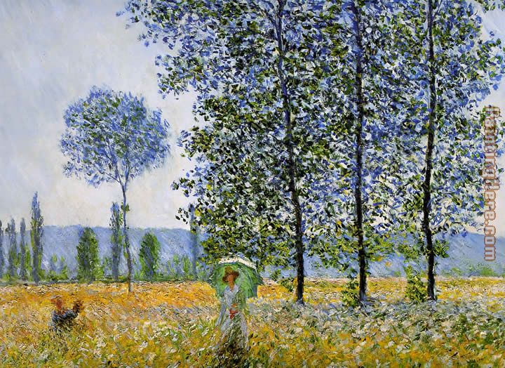 Sunlight effect poplars painting - Claude Monet Sunlight effect poplars art painting